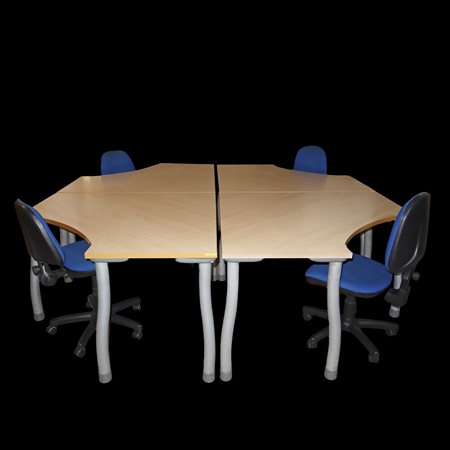 Isola da lavoro a 4 posti, scomponibile, più 4 poltrone