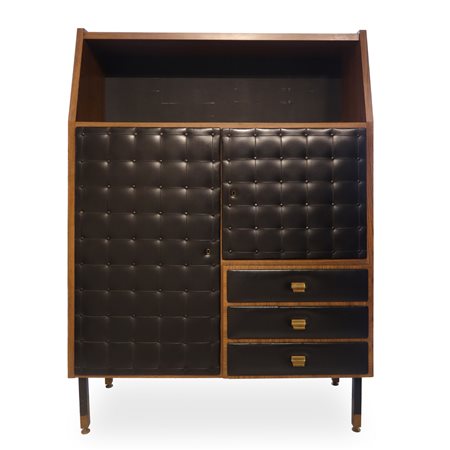 Libreria in legno con inserti in pelle, 1960s