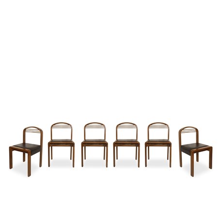 N°6 sedie in legno con seduta in pelle nera