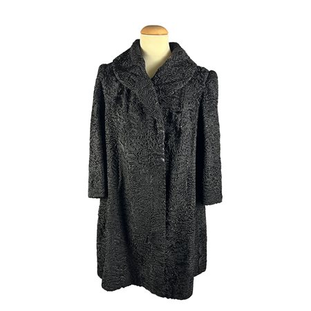 CAPPOTTO IN PELLICCIA DI ASTRAKAN NERO. TAGLIA IT 44/46