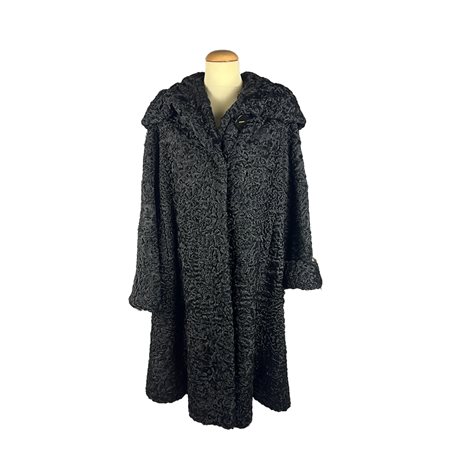 CAPPOTTO IN VERA PELLICCIA DI ASTRAKAN NERO TAGLIA IT 46/48 MODELLO LUNGO