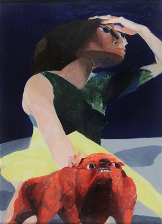 ENNIO CALABRIA (1937-) Ragazza 1966olio su tela cm 70x50firmato e datato in...