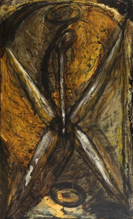 BRUNO CECCOBELLI (1952-) Arcangelo 1984olio, catrame e cenere su tela cm...