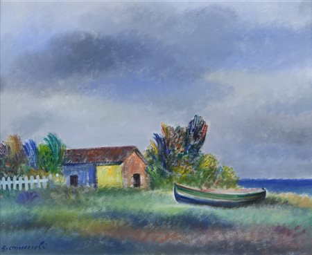 ALFONSO OMICCIOLI (1923-2004) Marina 1966olio su cartone cm 40x50firmato in...