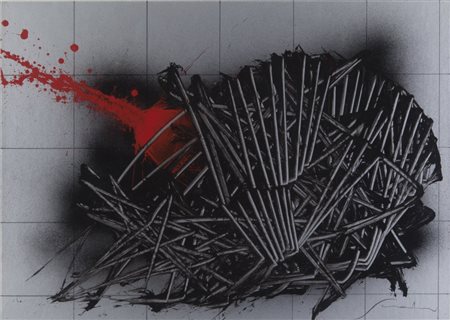 EMILIO SCANAVINO (1922-1986) Senza titolotecnica mista su carta applicata su...