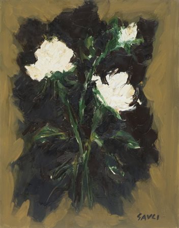 PIERO GAULI (1916-2012) Rose bianche 1971olio su tela cm 50x40firmato in...