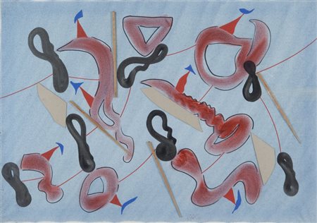 SERGIO DANGELO (1932-) Nel vento 1993tecnica mista su tela cm 70x100firmato...