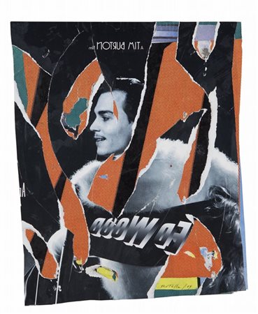 MIMMO ROTELLA (1918-2006) Tim Burton 1989décollage su carta cm 39,5x32firmato...