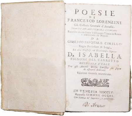Francesco Maria Lorenzini (Roma 1680 - Roma 1743)  - Poesie di Francesco Lorenzini, 1755