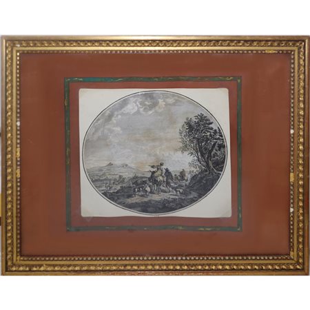 Pastori con armenti in paesaggio con alberi, 17th century