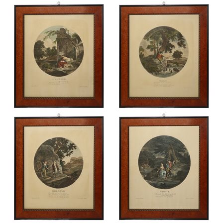 N°4 Stampe policrome raffiguranti le fasi del giorno