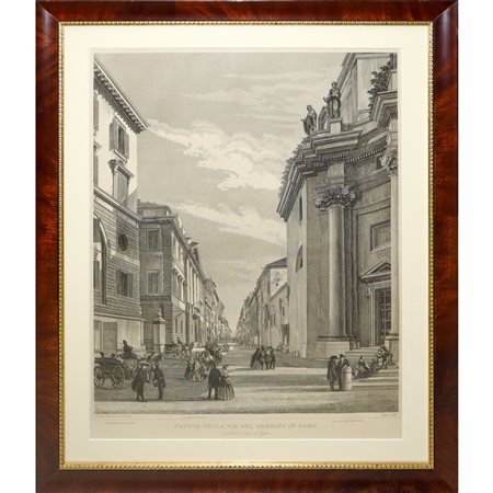 Veduta della via del Babuino in Roma, in fondo piazza di Spagna