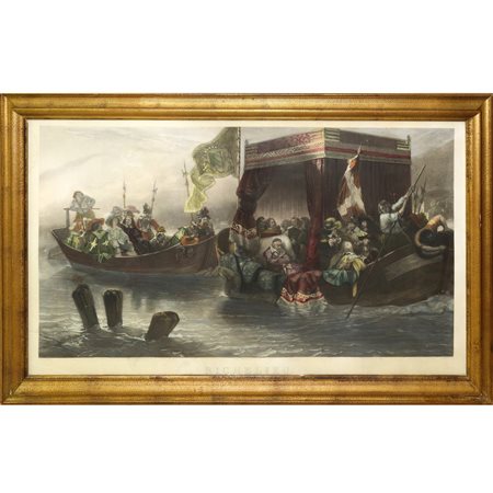 Richelieu, incisione a colori in cornice in legno dorata