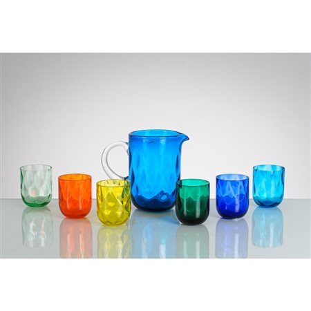 VENINI, Brocca e sei bicchieri in vetro