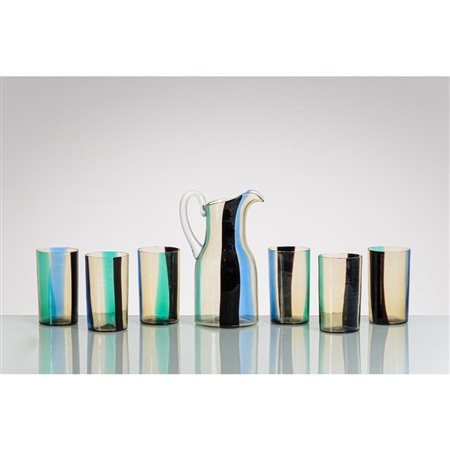 FULVIO BIANCONI, Caraffa con sei bicchieri in vetro