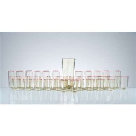 CARLO SCARPA, Caraffa e trentacinque bicchieri “Esagonale”