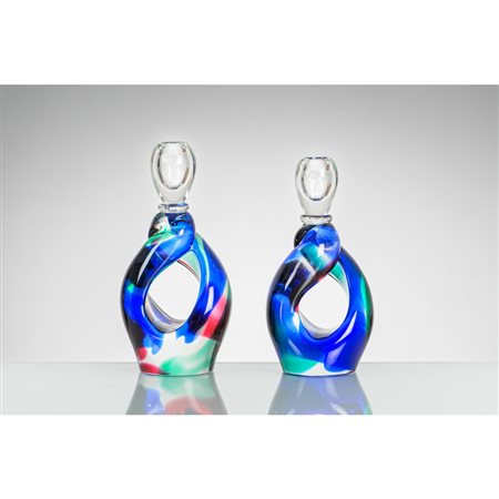 FULVIO BIANCONI (Attr.le), Coppia di monocera in vetro