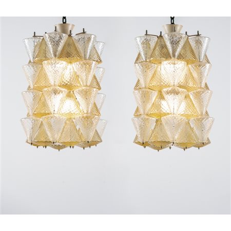 ERCOLE BAROVIER, Coppia di lampade a sospensione