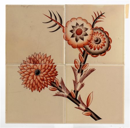 GIOVANNI GARIBOLDI (Milano 1908 - 1971), Mattonella con decoro floreale