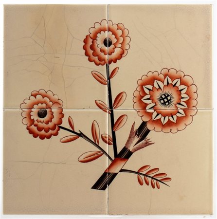 GIOVANNI GARIBOLDI (Milano 1908 - 1971), Mattonella con decoro floreale