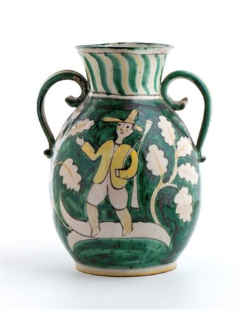 GIUSEPPE CASSETTA (Vietri 1894 - 1985), Vaso con decorazione di cacciatore