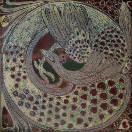 GALILEO CHINI (Firenze 1873 - 1956), Piastrella con pavone