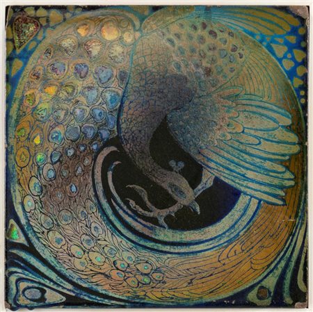 GALILEO CHINI (Firenze 1873 - 1956), Piastrella con pavone