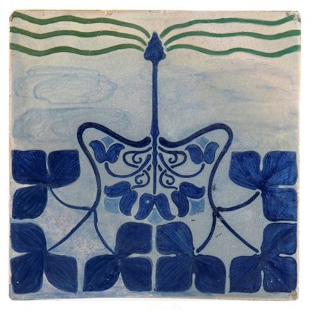 GALILEO CHINI (Firenze 1873 - 1956), Mattonella a decoro blu