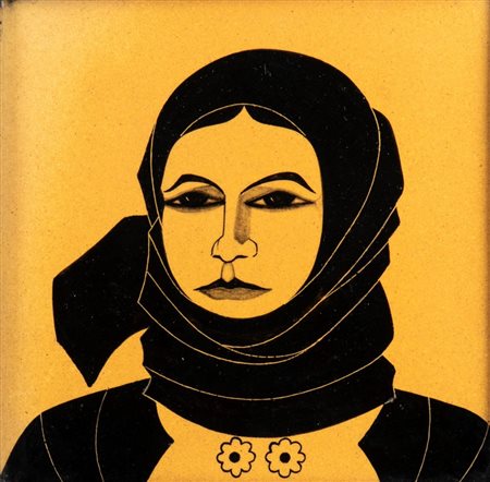 FEDERICO MELIS (Bosa 1891 - Urbania 1969), Mattonella con donna di Nuoro