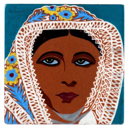 MELKIORRE MELIS (Bosa 1889 - Roma 1982), Mattonella con donna di Osilo