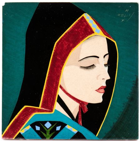 MELKIORRE MELIS (Bosa 1889 - Roma 1982), Mattonella con donna di Aritzo