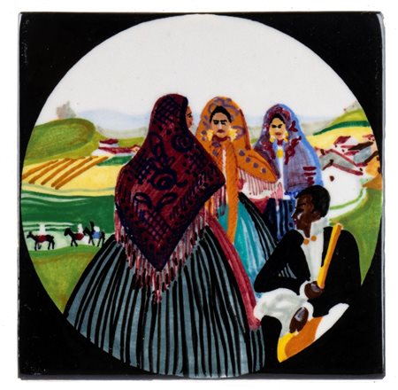 EDINA ALTARA (Sassari 1898 - Lanusei 1983), Mattonella con donne in costume sardo