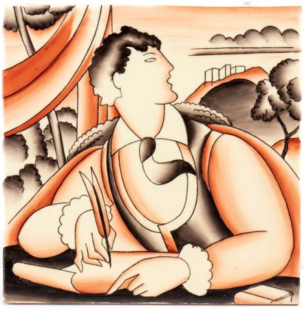 GIO PONTI (Milano 1891 - 1979), Mattonella con scrittore