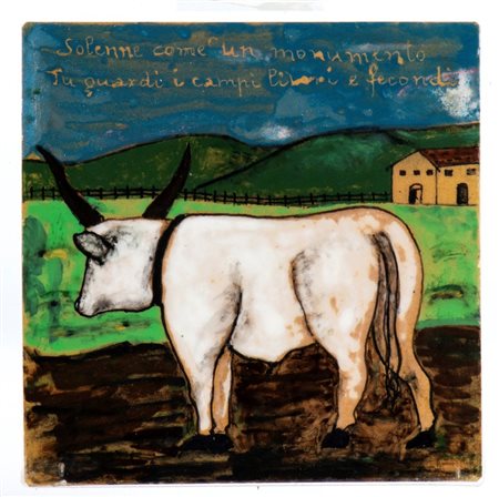 
Mattonella con bove in campagna