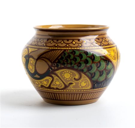 RUGGERO LANNI (XX secolo), Vasetto con decorazione di pavoni