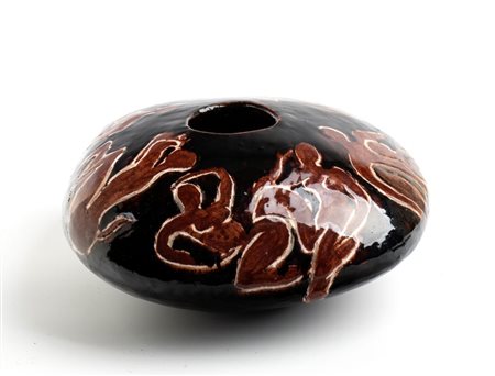 EDVIN ÖHRSTRÖM (Burlöv 1906 - 1994), Vaso con decorazione di personaggi in marrone