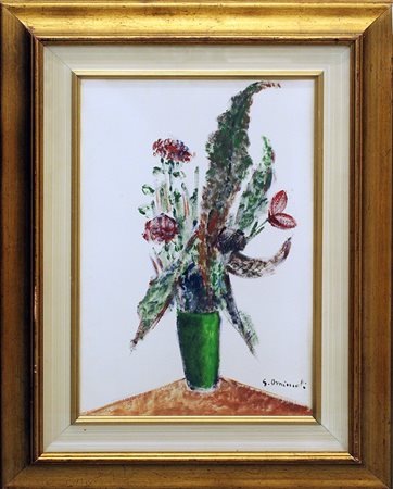 OMICCIOLI GIOVANNI, "Fiori nel vaso verde", 1970 circa