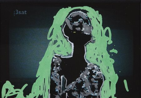 MARIO SCHIFANO (1934-1998) Senza titolo tecnica mista su foto 11x16,5...