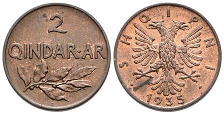 ALBANIA. Zog I (1928-1938). 2 quindar ari 1935. Cu; 4,45gr; KM 15; Q.FDC