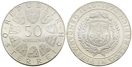 AUSTRIA. 50 scellini 1974 "125 anni delle forze di polizia austriache". KM 2920; Ag; 20gr. FDC