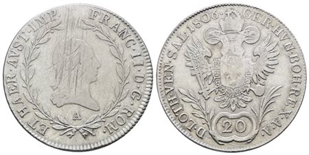 AUSTRIA. Francesco II (1792-1835). 20 kreuzer 1806 A (Vienna). KM 2140; Ag; 6,70gr. Graffi al dritto. BB