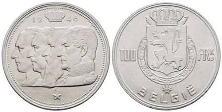 BELGIO. Baldovino (1948-1993). 100 franchi 1948. KM 139; Ag; 18gr. qFDC