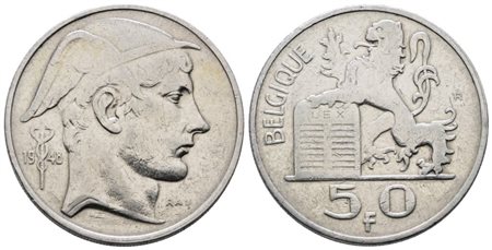 BELGIO. Baldovino (1948-1993). 50 franchi 1948. KM 137; Ag; 12,5gr. BB