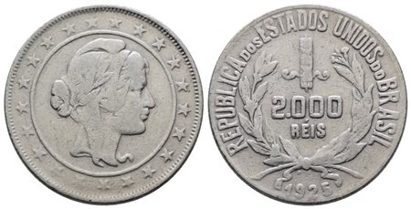 BRASILE. 2000 reis 1925. KM 526; Ag; 8gr. qBB