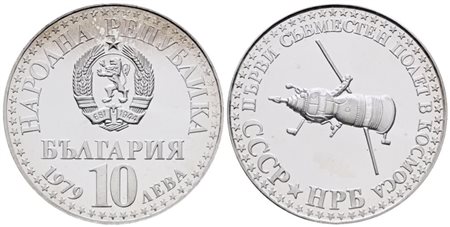 BULGARIA. 10 leva 1979 "Primo volo spaziale bulgaro sovietico". KM 105a; Ag; 23,85gr. PROOF