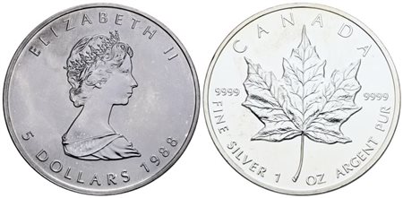 CANADA. Elisabetta II (1952-2022). 5 dollari 1988 - oncia. Ag; 31,1gr; KM 163; FDC