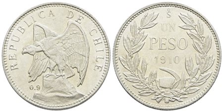 CILE. 1 peso 1910. Ag; 12gr; KM 152.3; SPL/FDC