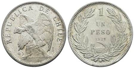 CILE. 1 peso 1927. Ag; 9gr; KM 171; SPL