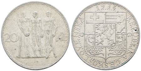 CECOSLOVACCHIA. 20 corone 1934. KM 17; Ag; 12gr. SPL