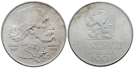 CECOSLOVACCHIA. 100 corone 1971. Per i 100 anni dalla morte di Josef Manes. KM 73; Ag; 15gr. qFDC